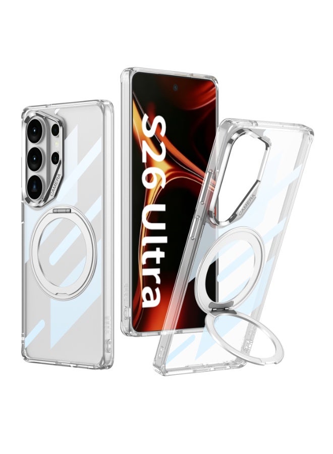 GKK Magnetic Transparent protection cover with Rotating Kickstand for Samsung Galaxy S26 Ultra (2026) Hard PC and TPU Compatible with Magsafe Wireless Charger and non-slip edges, anti-yellowing, Slim and Shockproof - Clear - Image 1